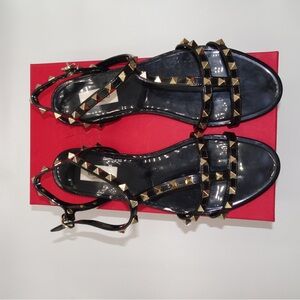 Valentino Garavani Black and Gold Studded Sandals